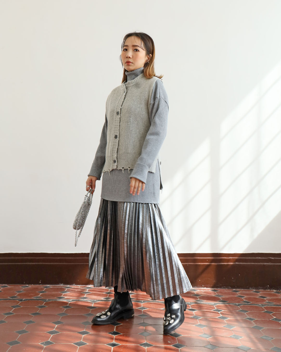 Metallic Pleated Skirt (3 color)