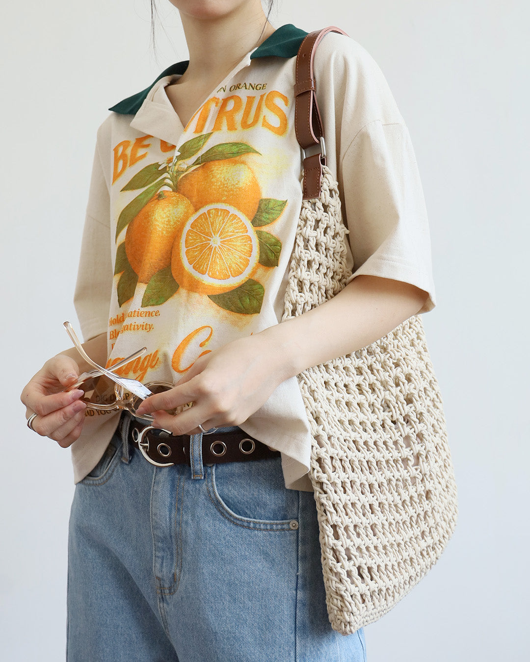Leather Handle Raffia Tote Bag