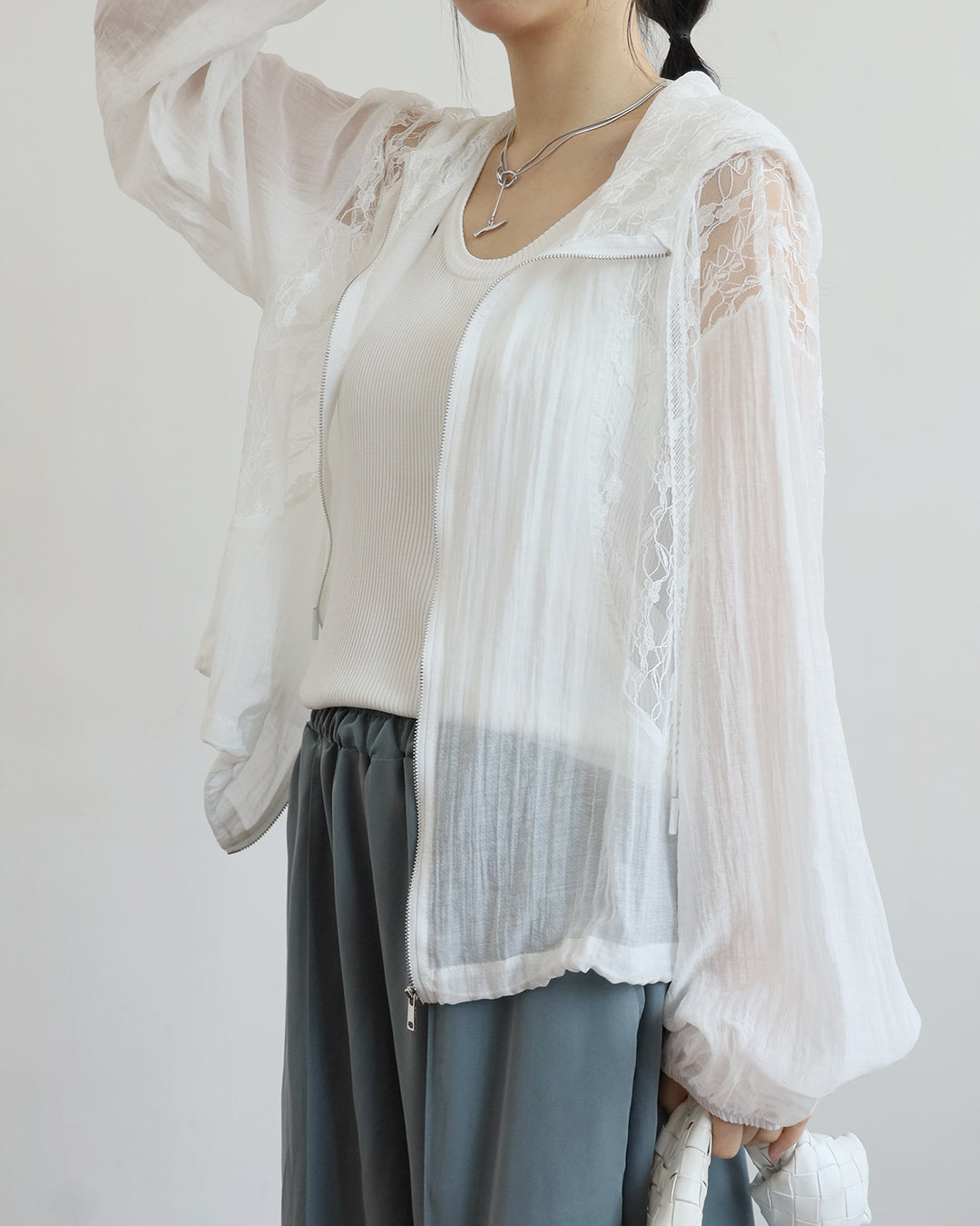 Lace Inserted Hooded Outer