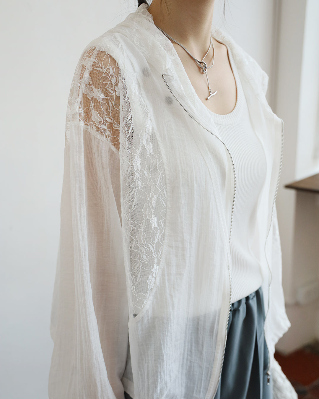 Lace Inserted Hooded Outer