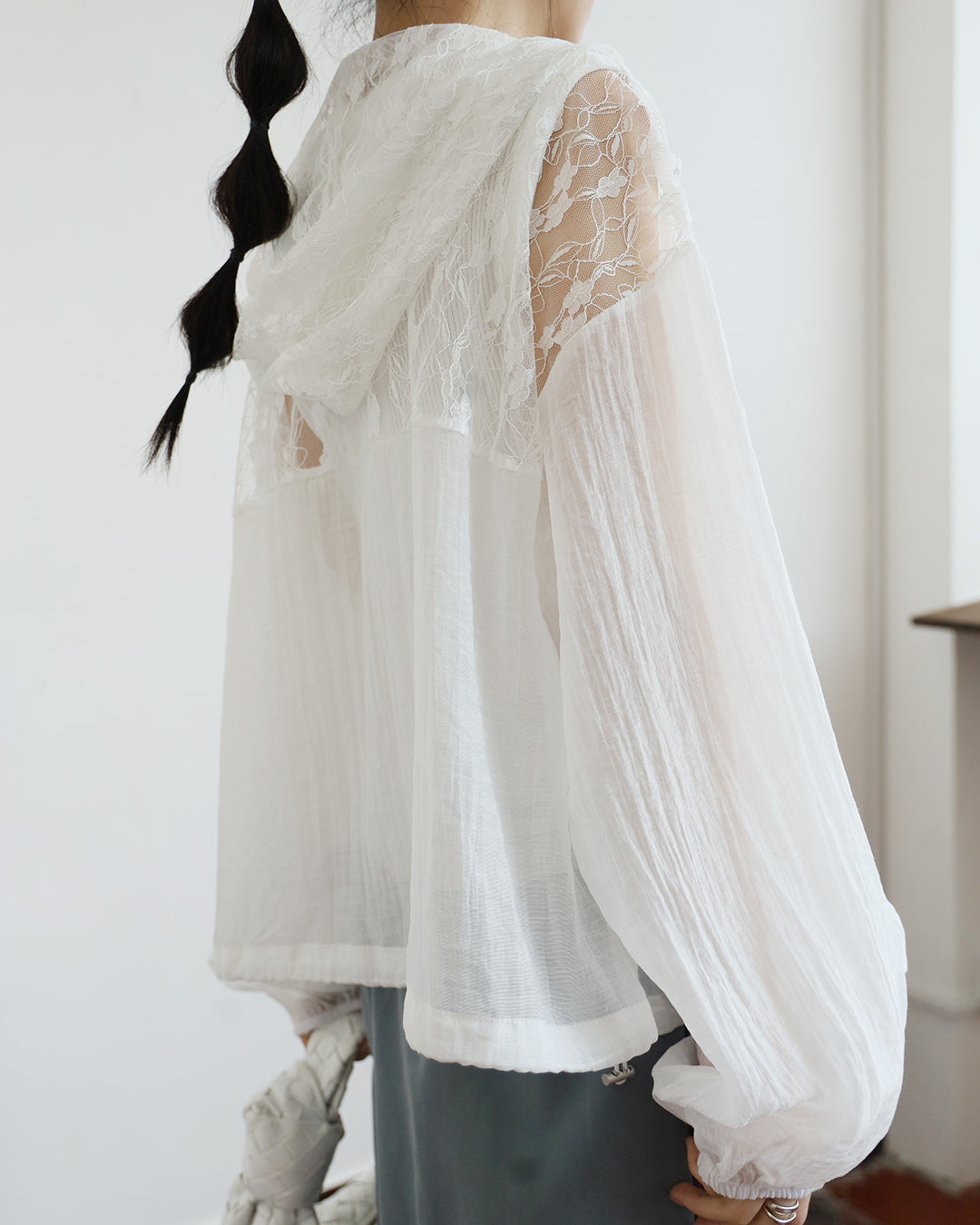 Lace Inserted Hooded Outer