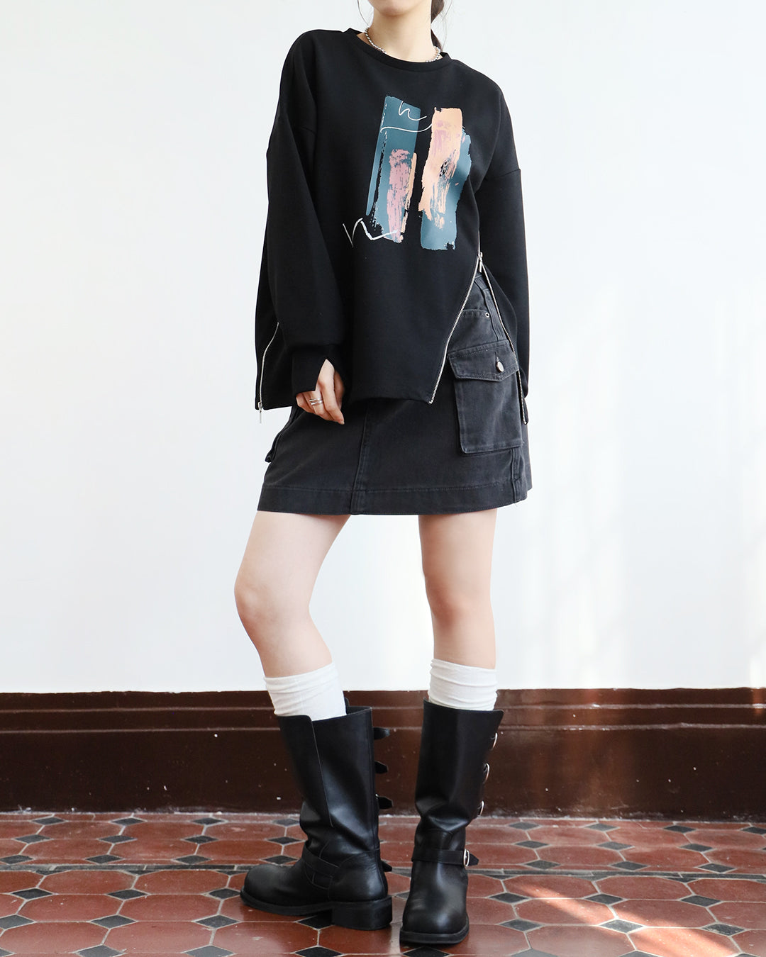 Washed Denim Cargo Skirt (Size S)