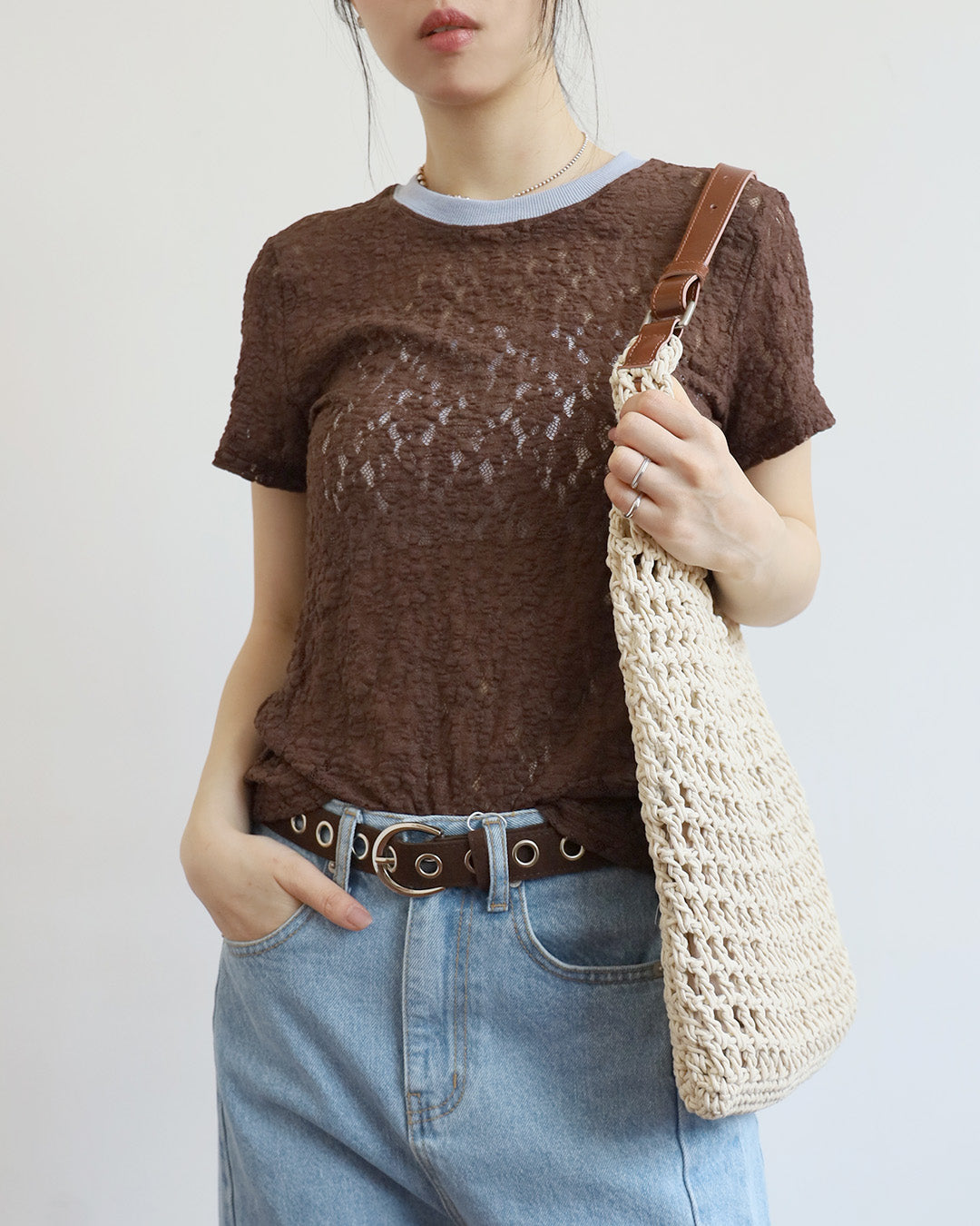 Leather Handle Raffia Tote Bag