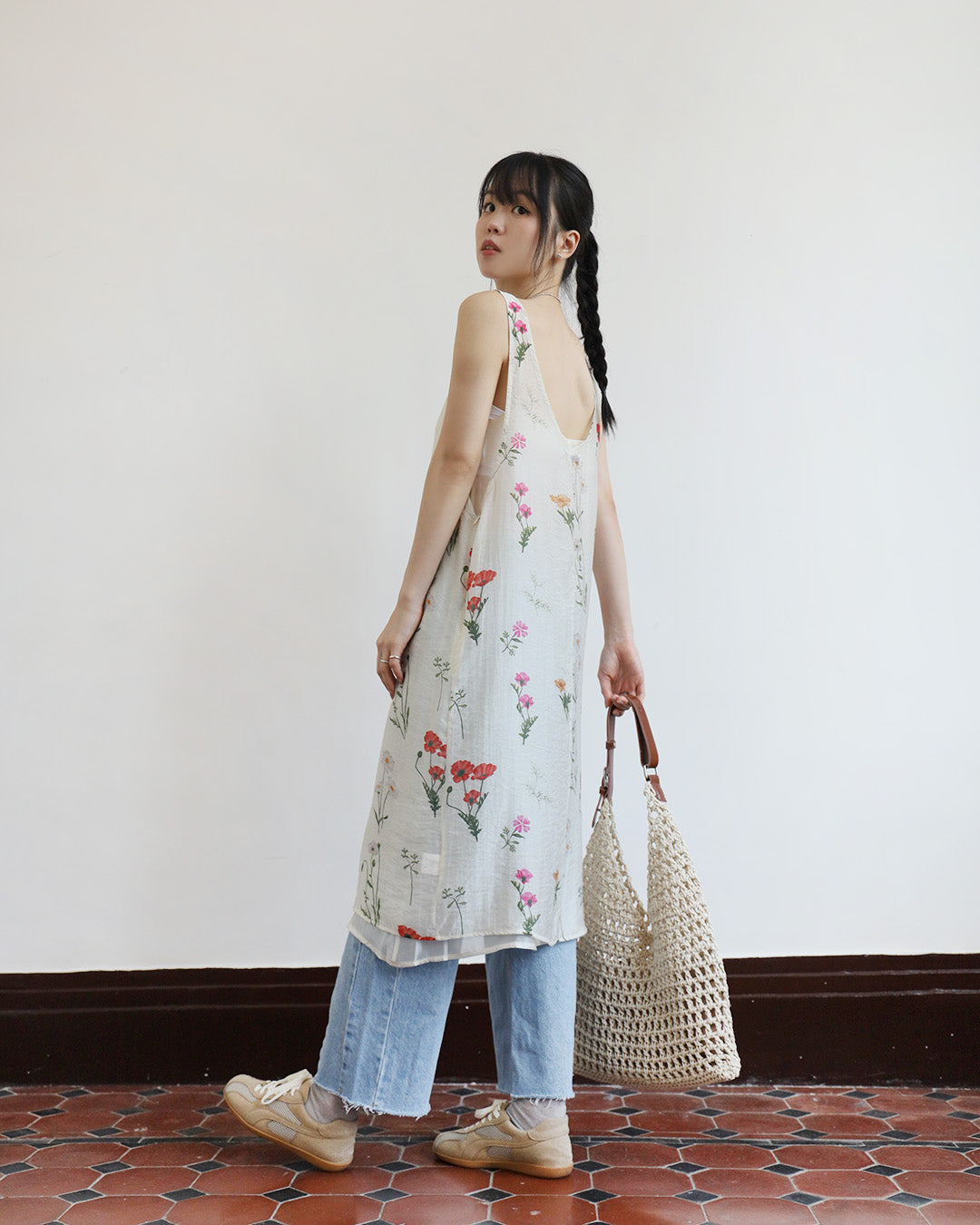 Leather Handle Raffia Tote Bag