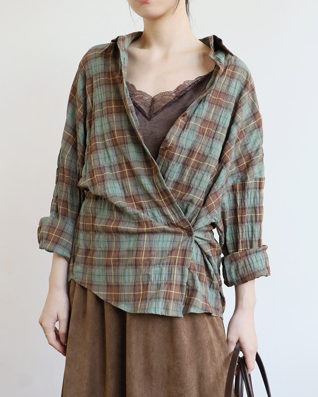 Crinkle Fabric Checker Shirt
