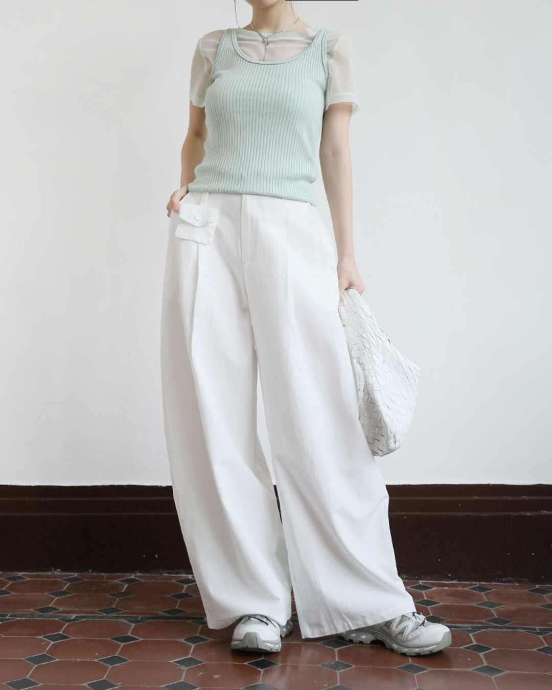Mesh Top + Ribbed Vest (Set) (2 colors)