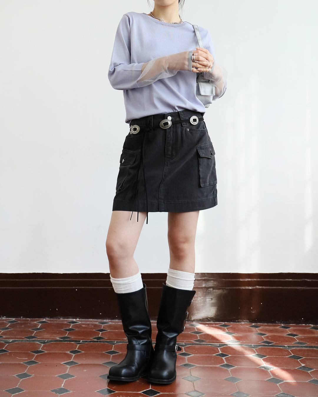 Washed Denim Cargo Skirt (Size S)