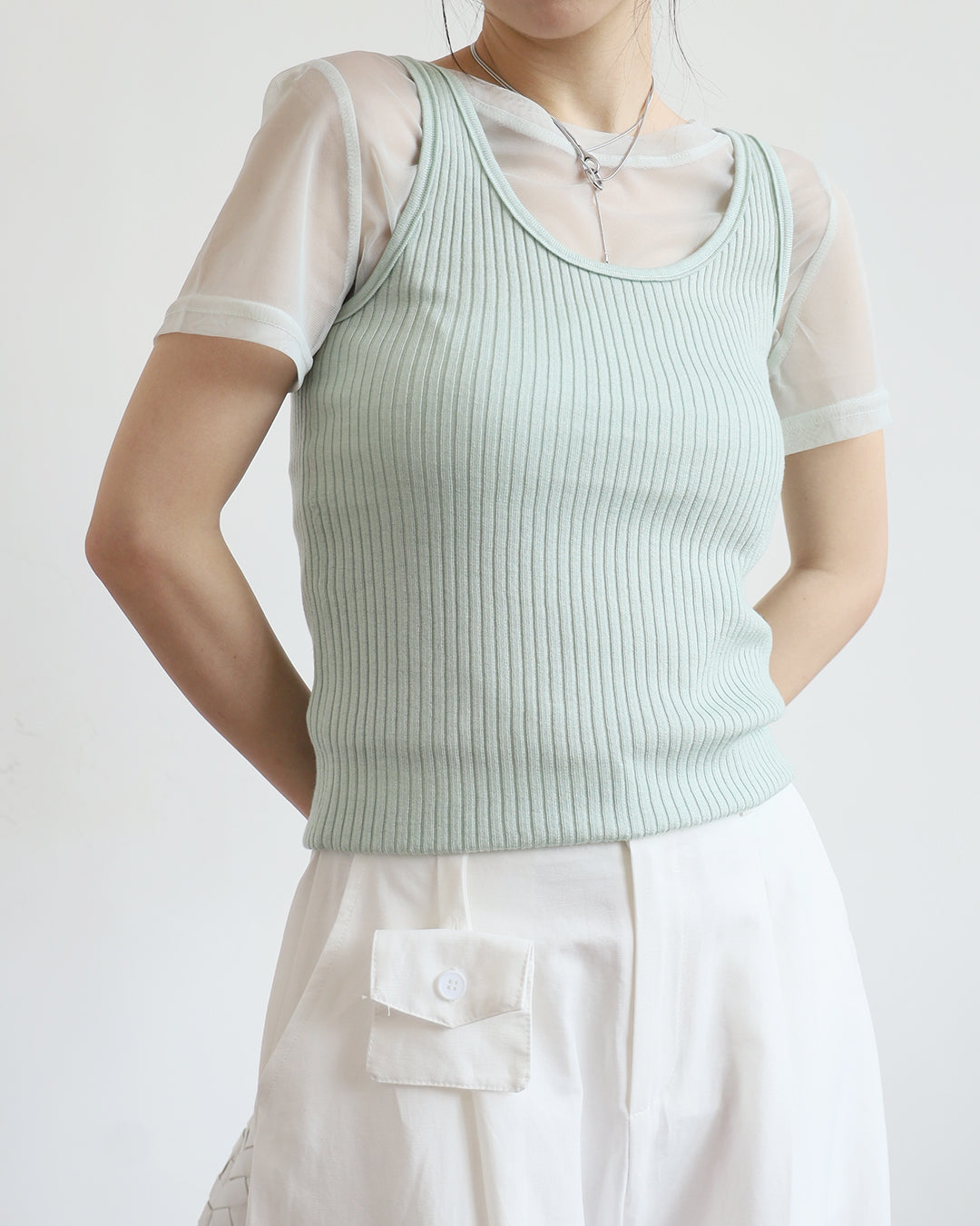 Mesh Top + Ribbed Vest (Set) (2 colors)