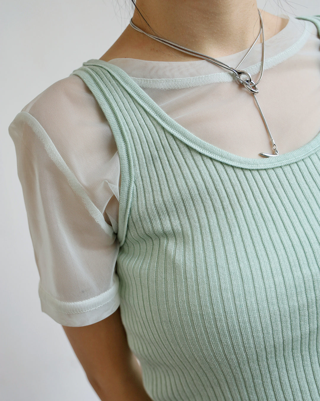 Mesh Top + Ribbed Vest (Set) (2 colors)