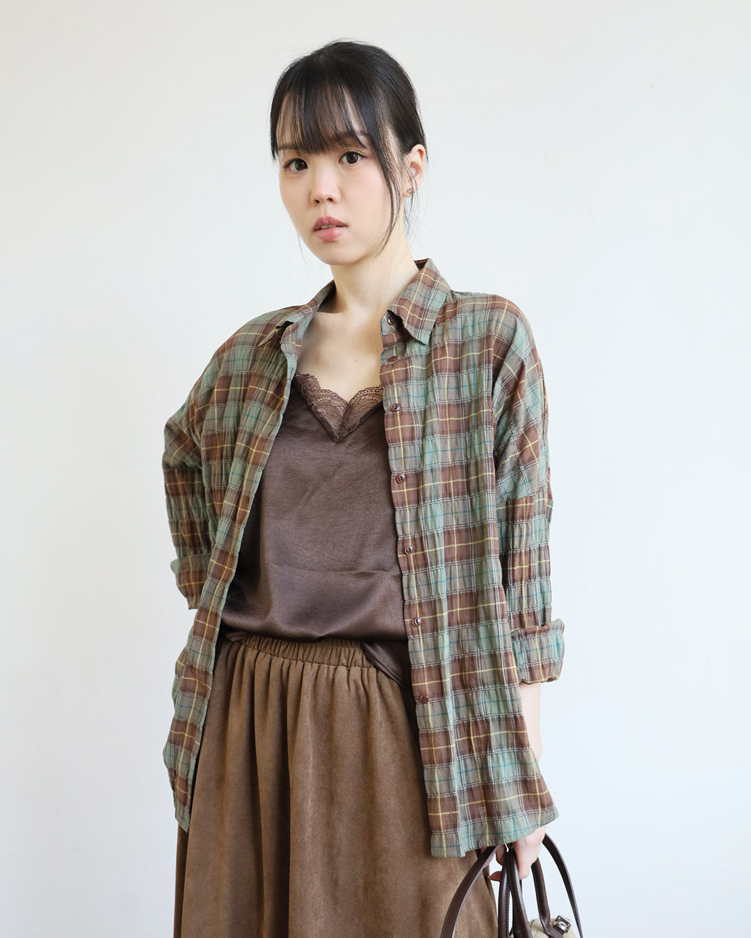 Crinkle Fabric Checker Shirt