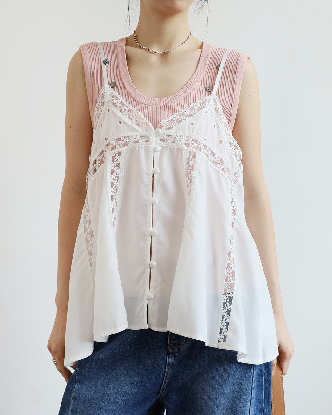Lace Trim Eyelet Cami Top (2 Colors)