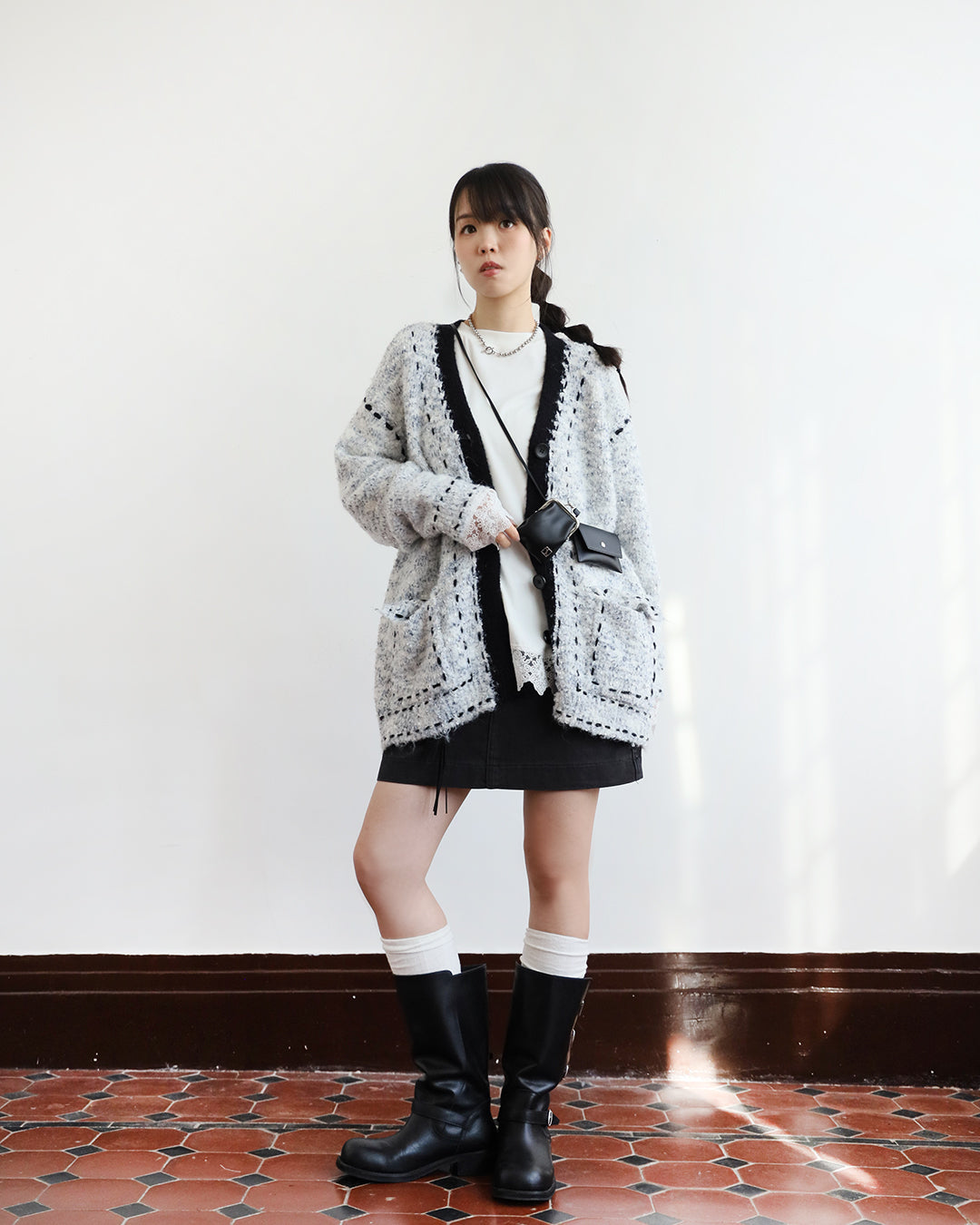 Contrast Stitch Pockets Cardigan (2 Colors)