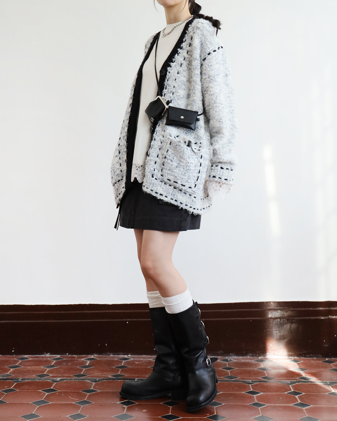 Contrast Stitch Pockets Cardigan (2 Colors)