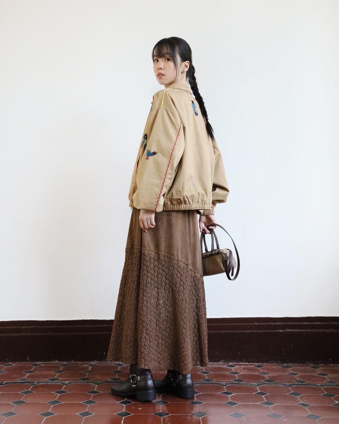 Faux Suede Lace Hem Skirt (2 Colors)