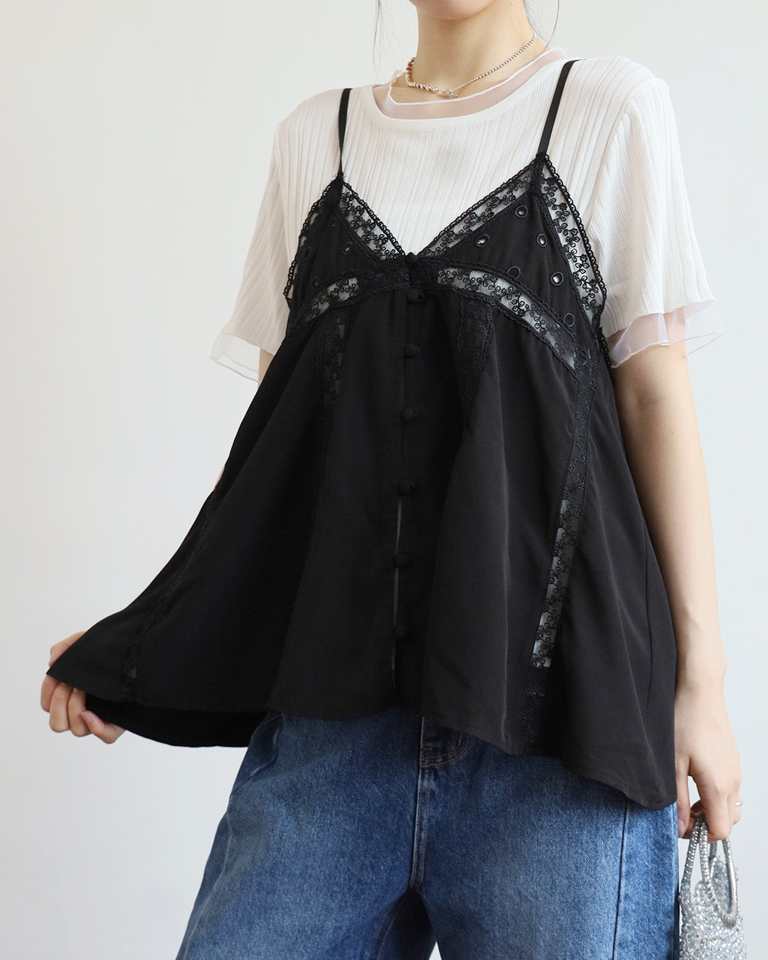 Lace Trim Eyelet Cami Top (2 Colors)