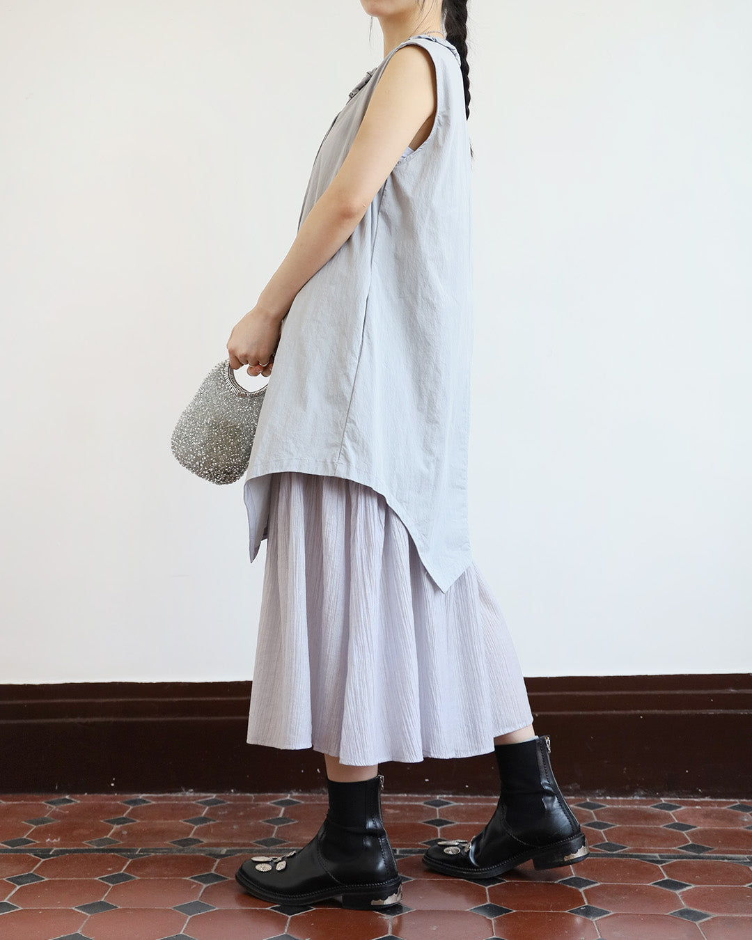 V-Neck Drawstring Layered Dress (2 Colors)