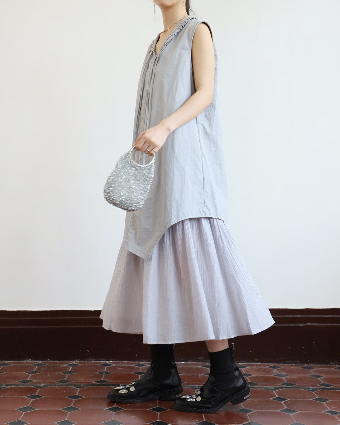 V-Neck Drawstring Layered Dress (2 Colors)