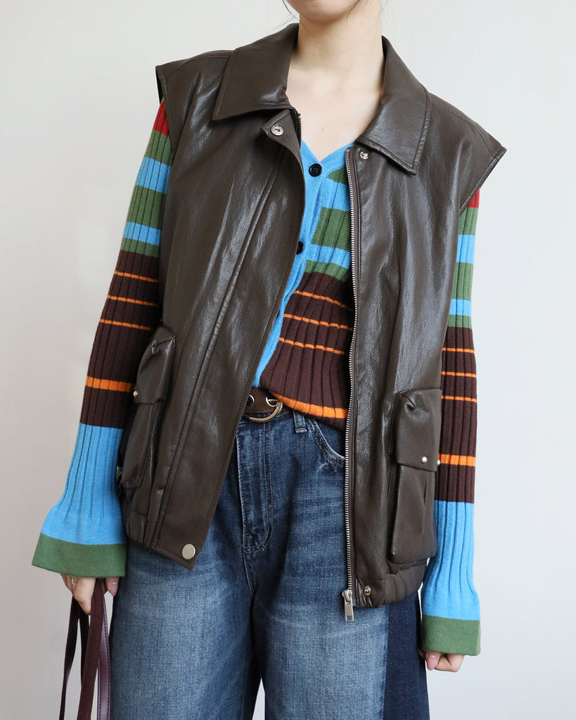 Front Pocket Faux Leather Vest (3 Colors)