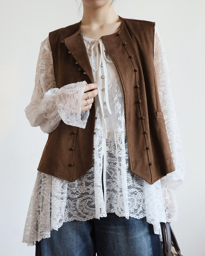 Button Details  Faux Suede Vest (2 Colors)