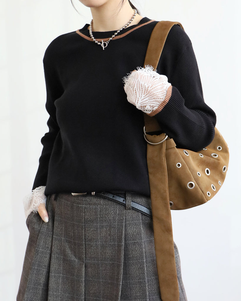Japan Brand - Lace Cuff Knit Top (3 Colors)