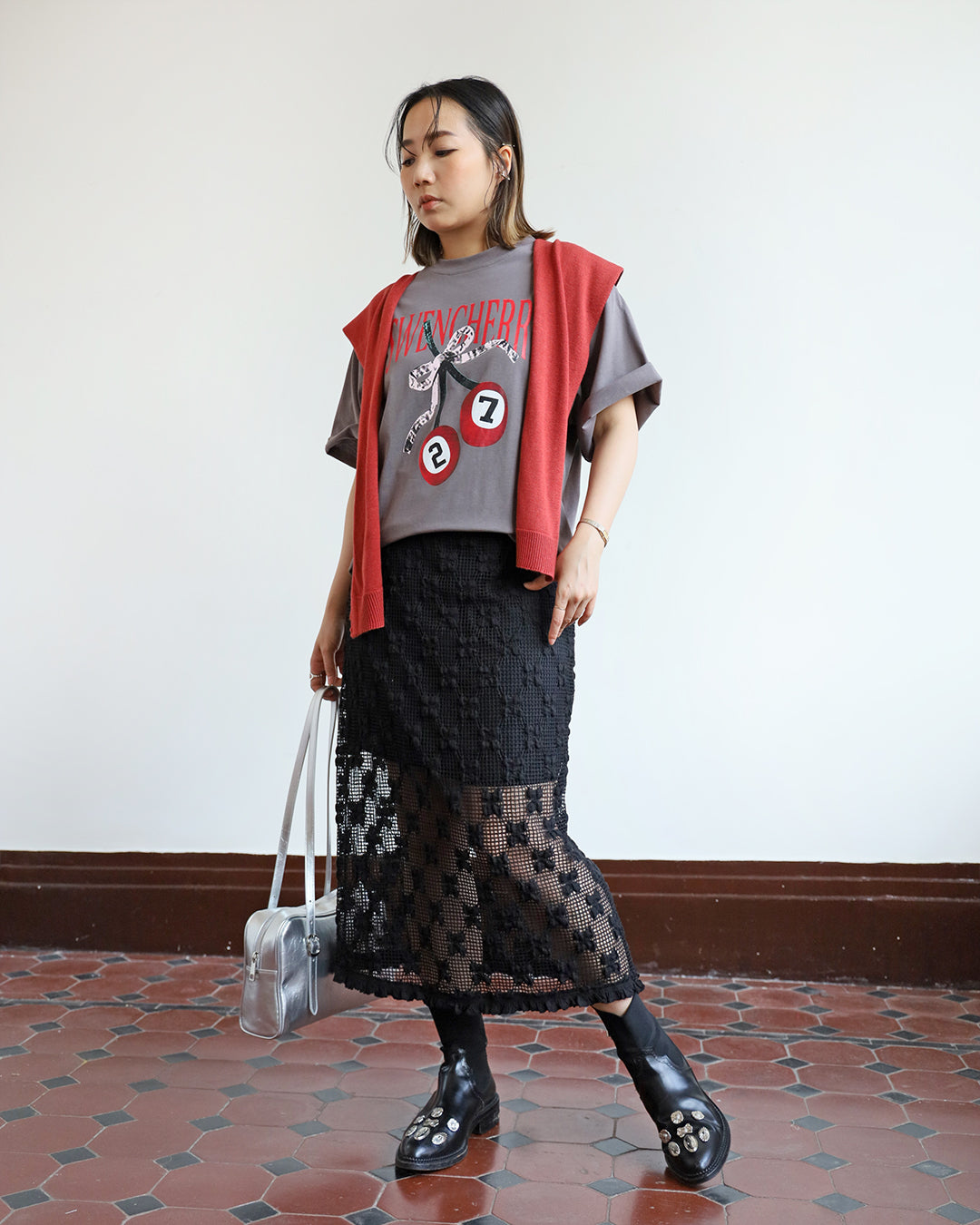 Texture Fabric Pencil Skirt (2 color)