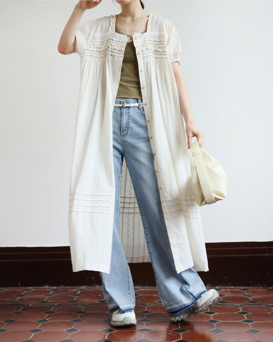 Square Collar Pintuck Details Dress