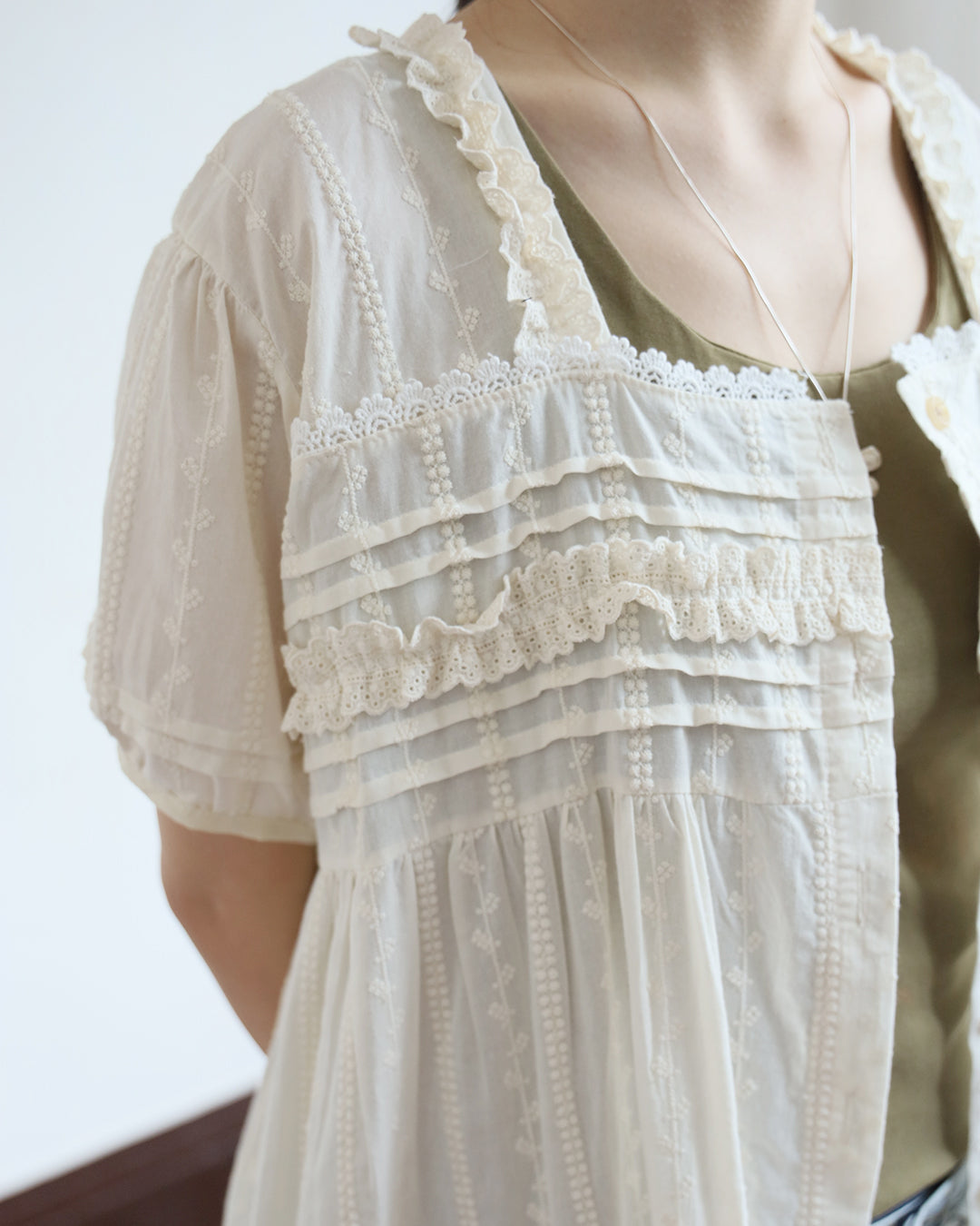 Square Collar Pintuck Details Dress