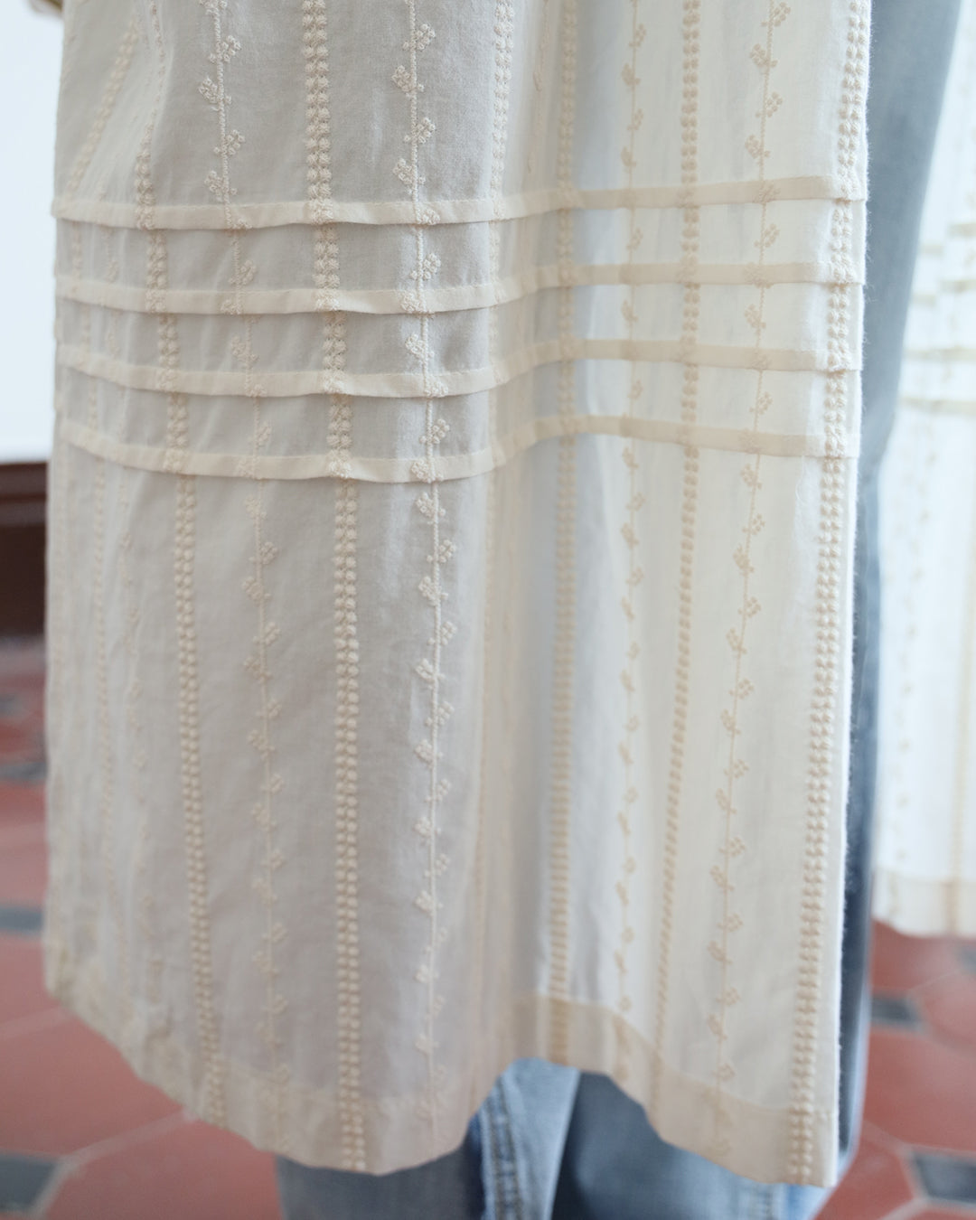 Square Collar Pintuck Details Dress