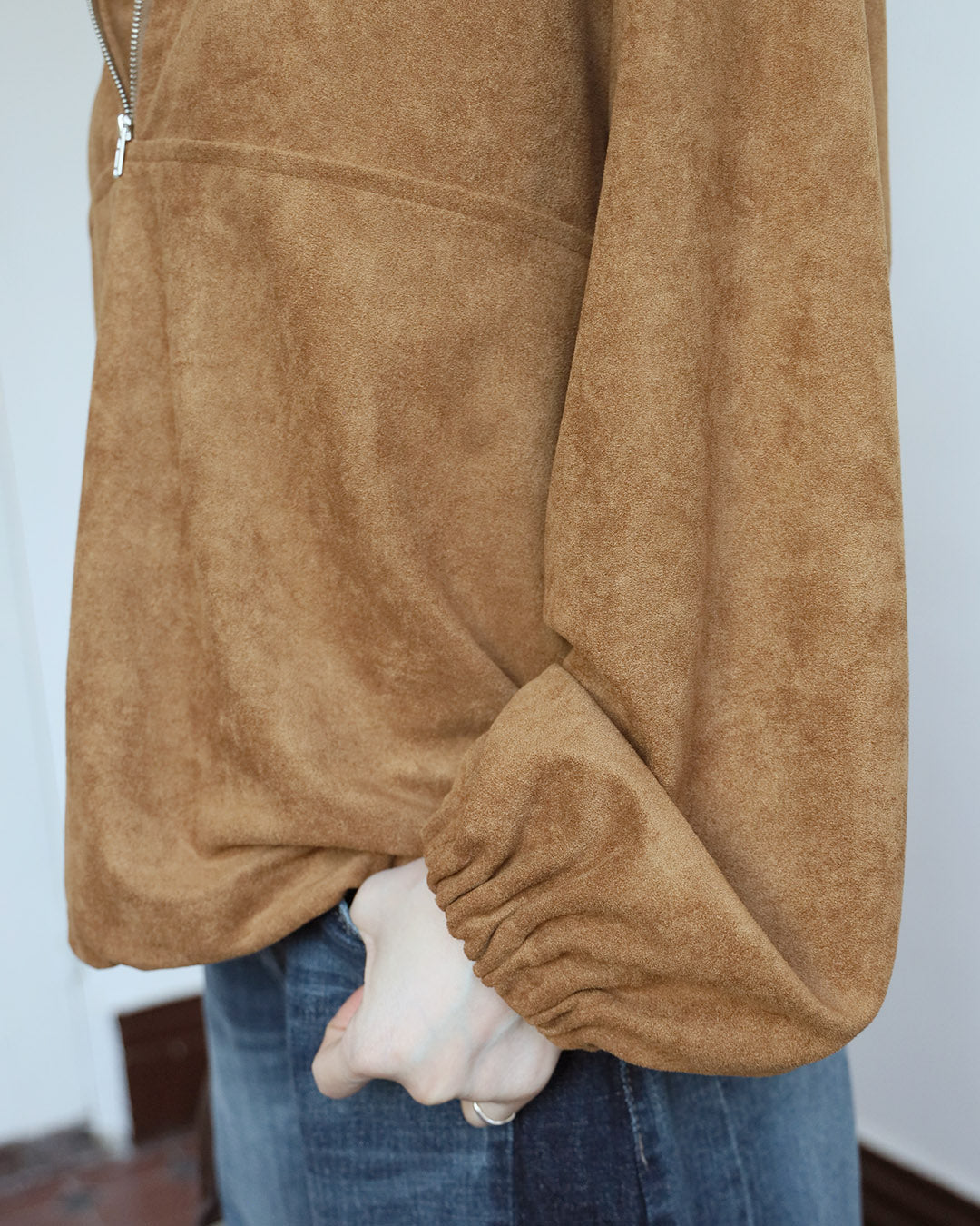 Faux Suede Half-zip Top (2 Colors)