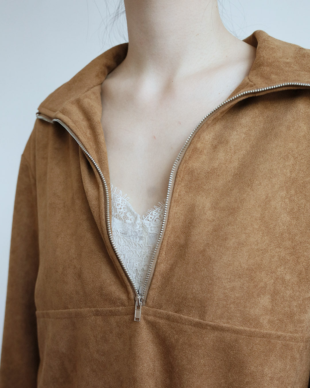 Faux Suede Half-zip Top (2 Colors)