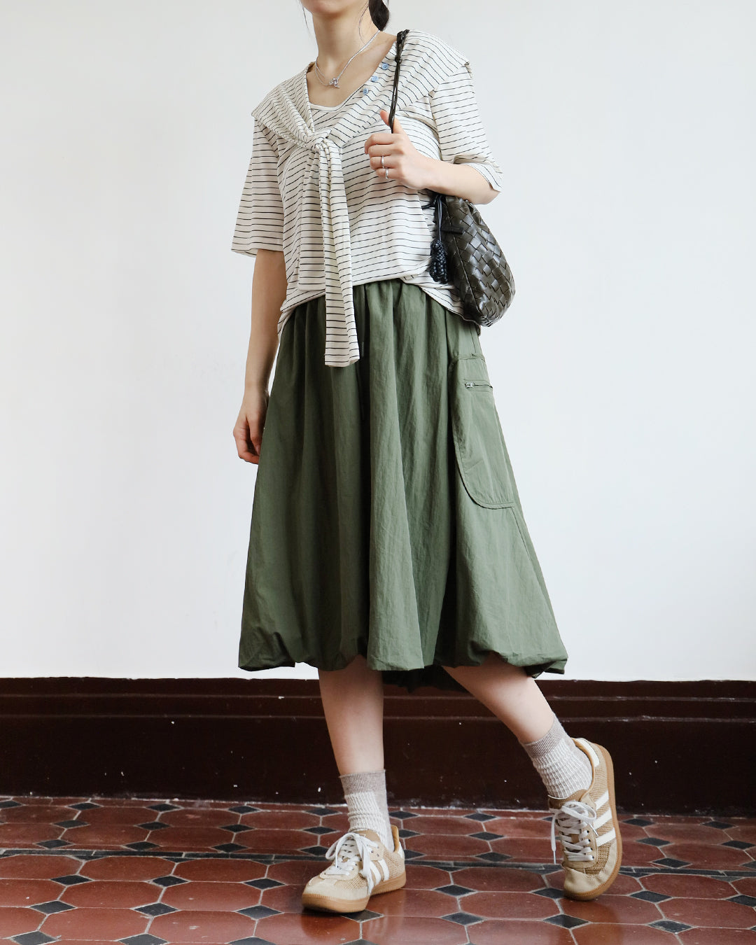 V-neck Striped Top w/ Scarf (2 colors)