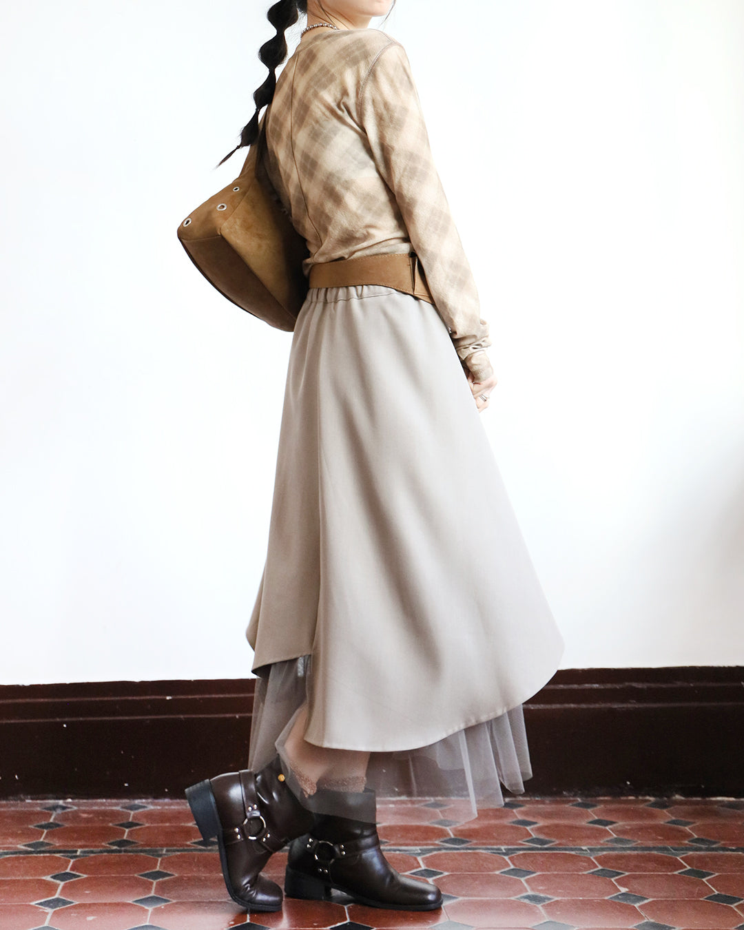 Asymmetric Mesh Layer Skirt (2 color)