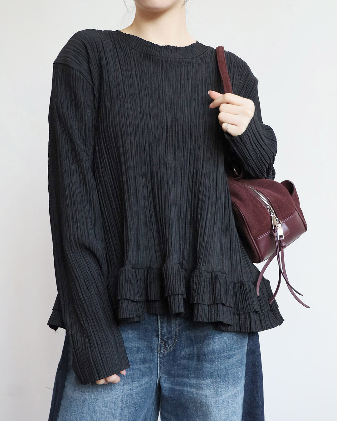 Ruffle Hem Pleated Top (2 Colors)
