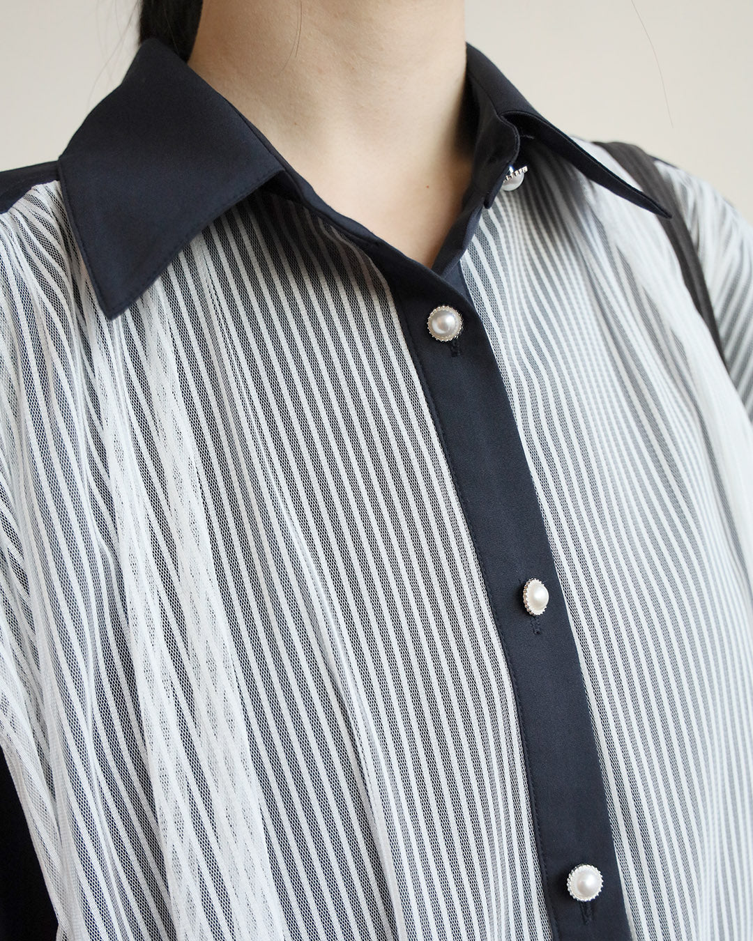 Mesh Layer Pinstriped Shirt (2 Colors)
