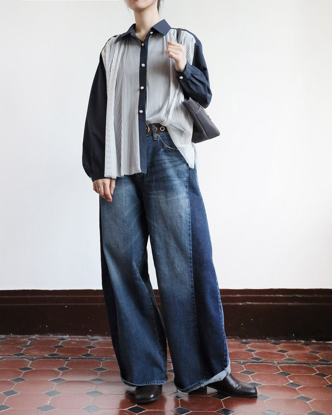 Mesh Layer Pinstriped Shirt (2 Colors)