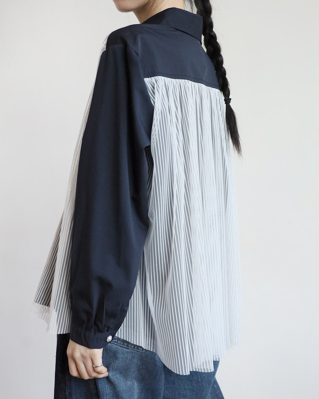 Mesh Layer Pinstriped Shirt (2 Colors)