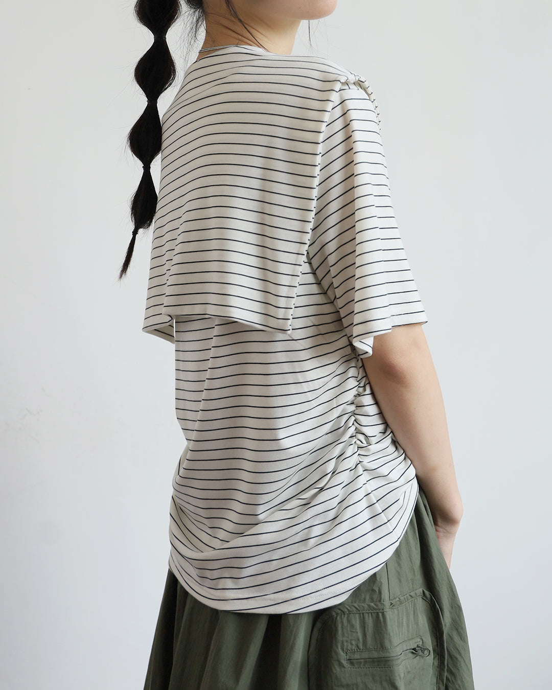 V-neck Striped Top w/ Scarf (2 colors)