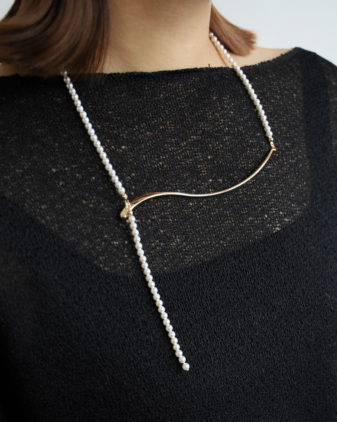 Brass & Faux Pearl Drop Necklace