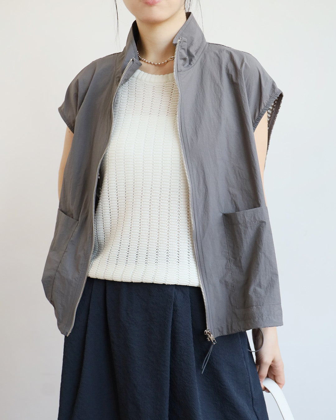 Lace Back Zip-Up Vest (3 Colors)