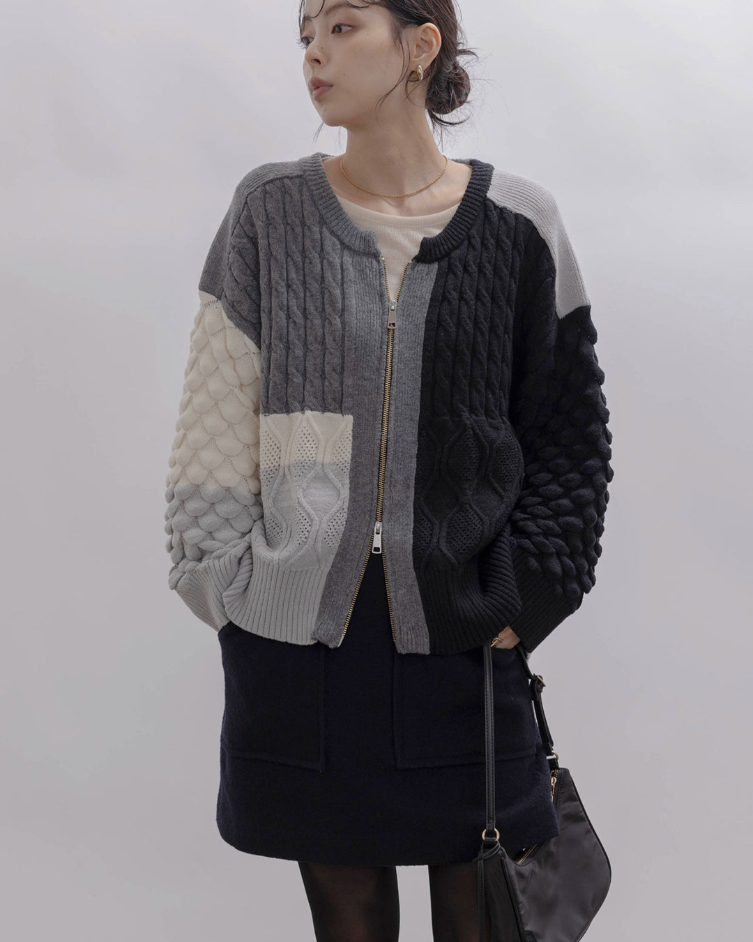 Cable Knit Zip Up Cardigan (2 color)