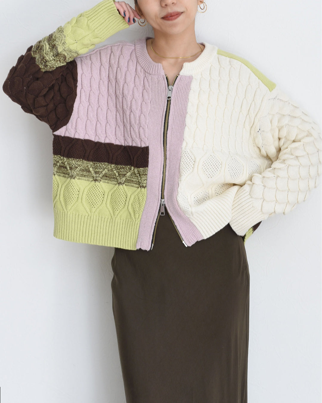 Cable Knit Zip Up Cardigan (2 color)