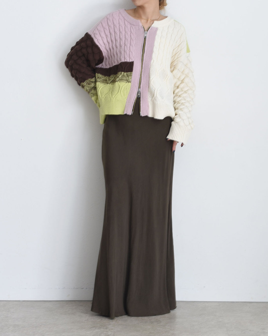 Cable Knit Zip Up Cardigan (2 color)