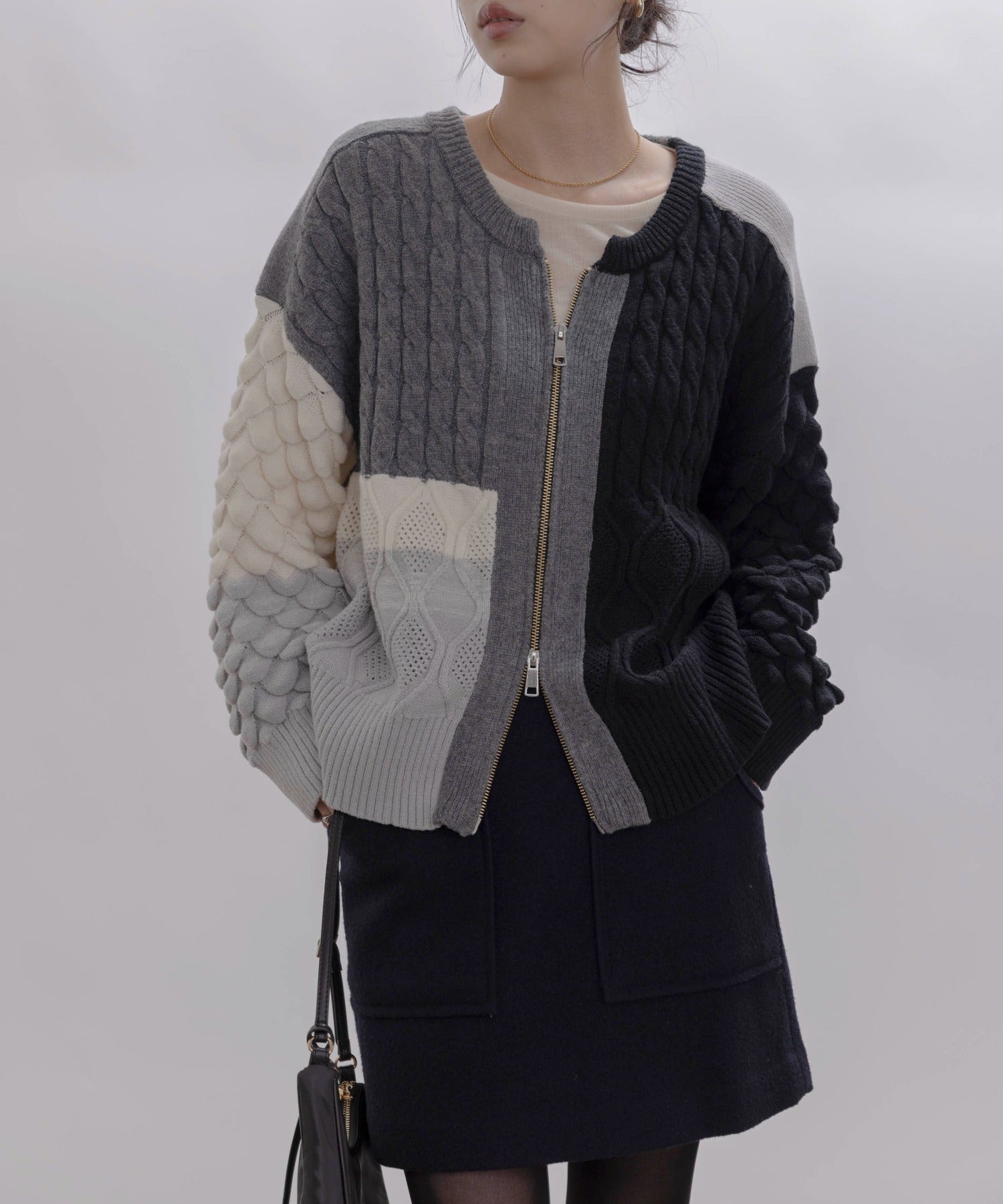 Cable Knit Zip Up Cardigan (2 color)