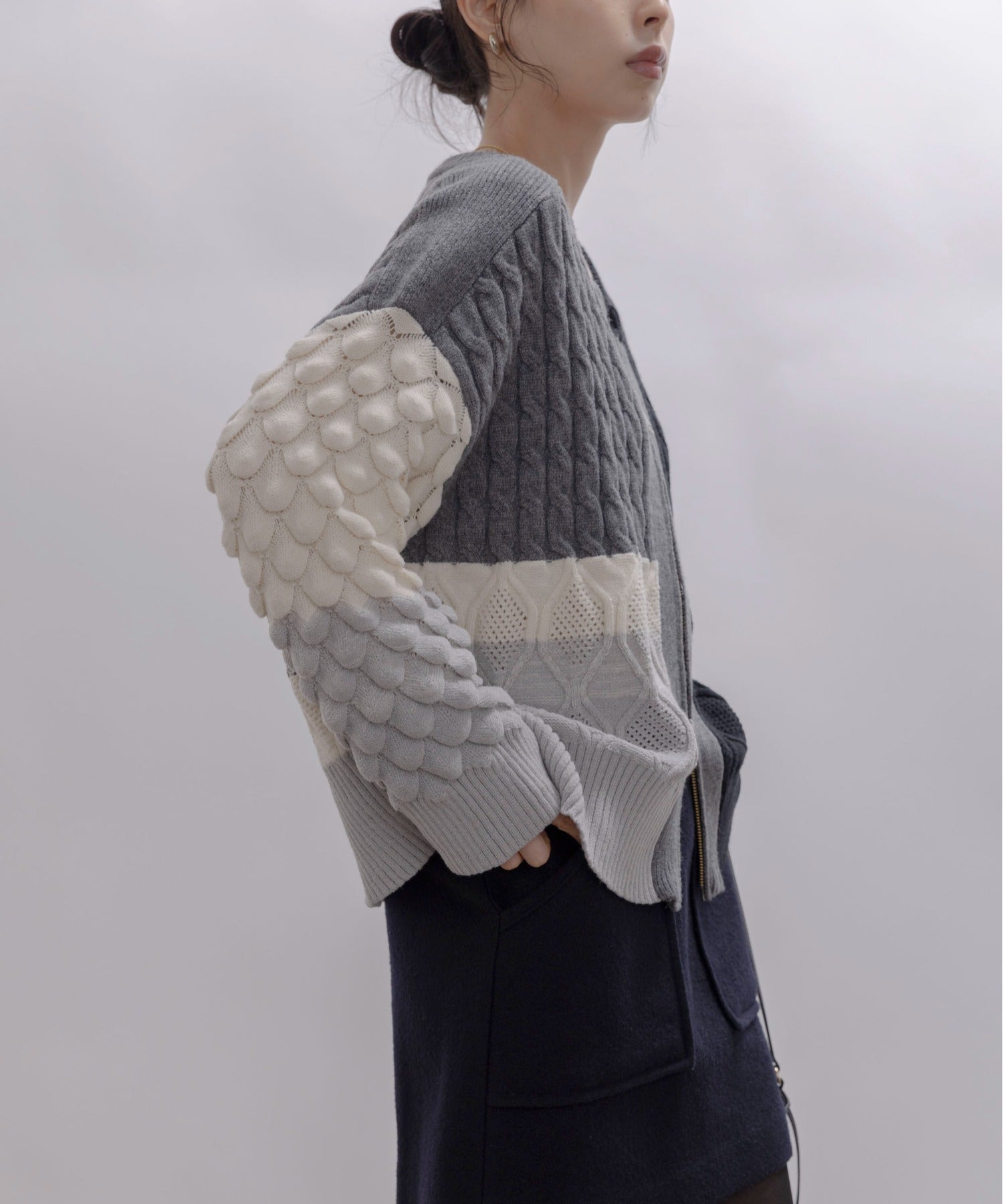 Cable Knit Zip Up Cardigan (2 color)