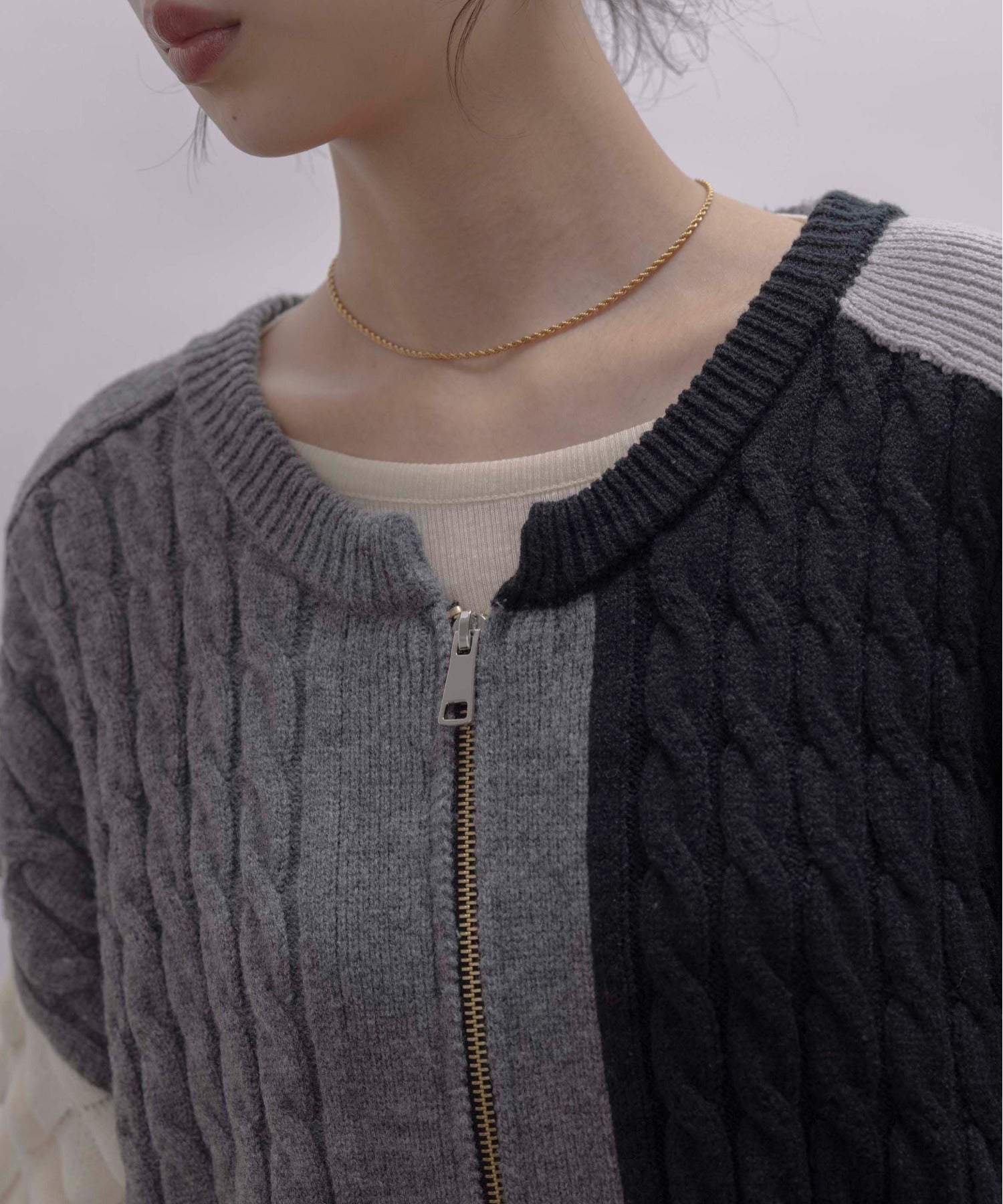 Cable Knit Zip Up Cardigan (2 color)