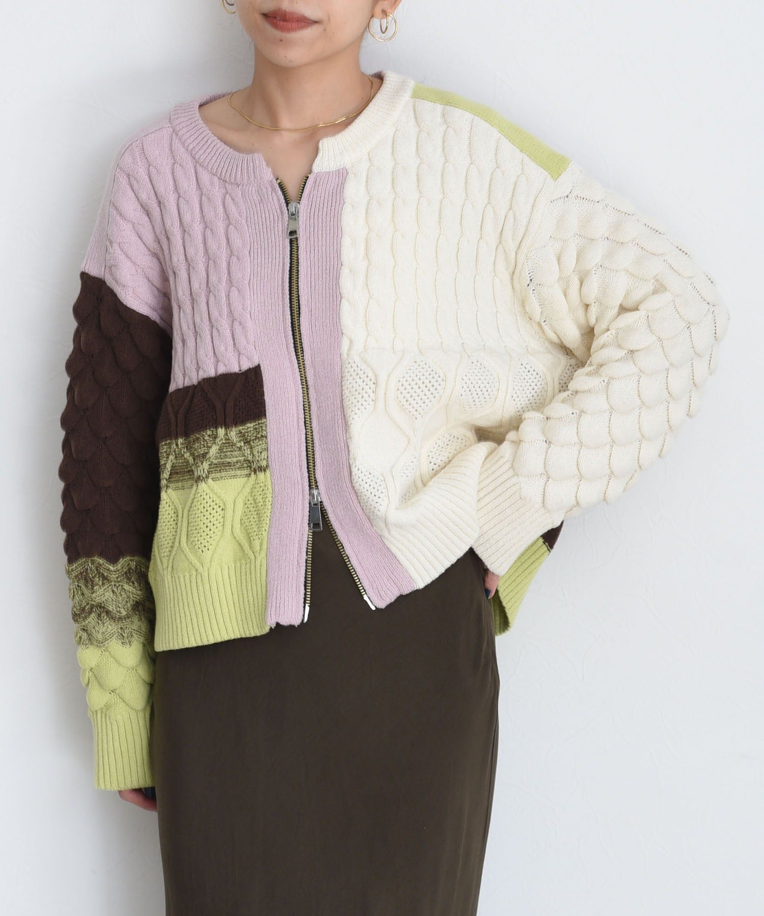 Cable Knit Zip Up Cardigan (2 color)