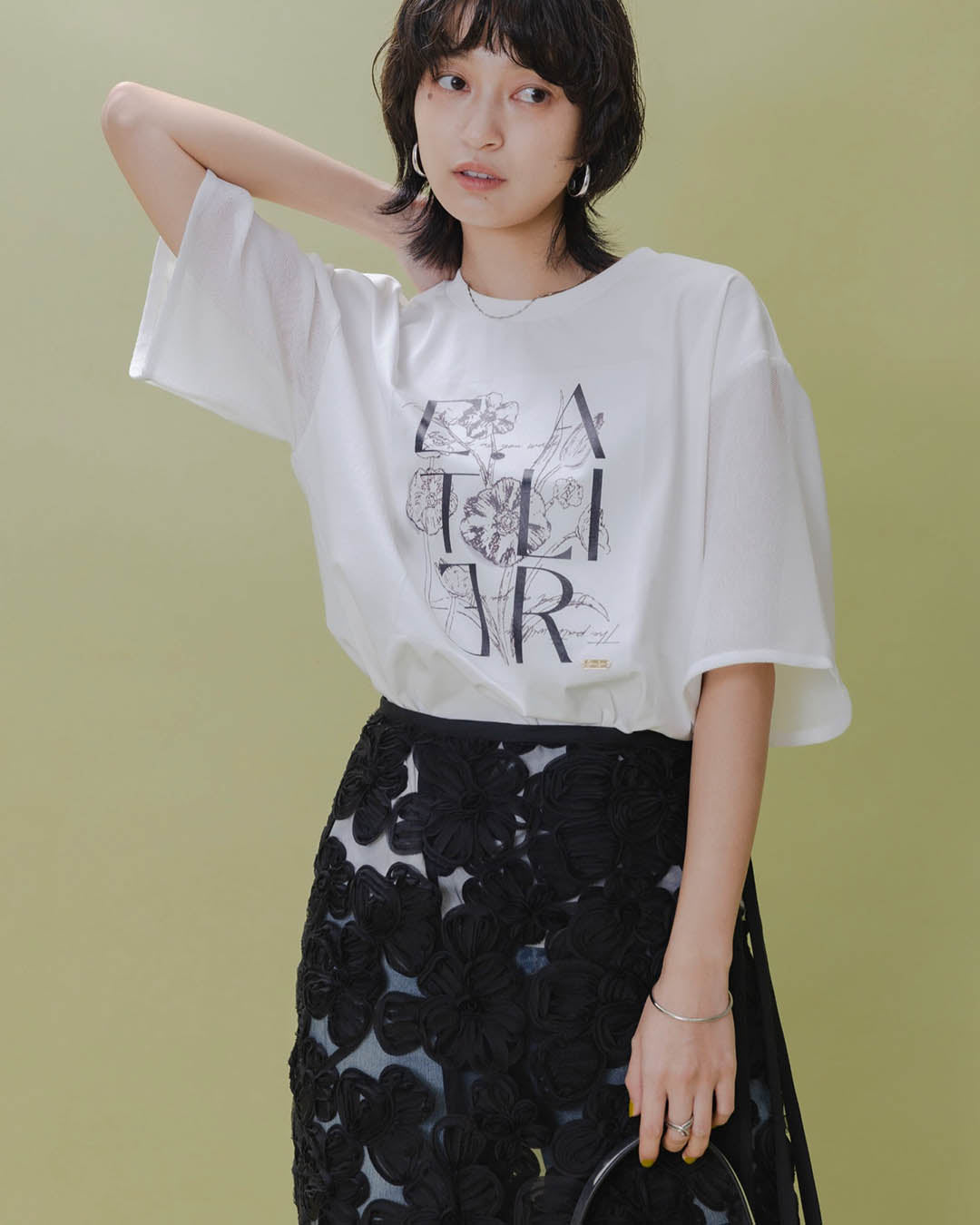 Mesh Sleeved Print Tee (2 Color)