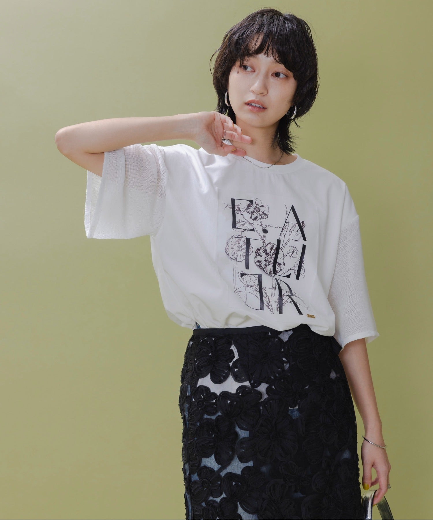 Mesh Sleeved Print Tee (2 Color)