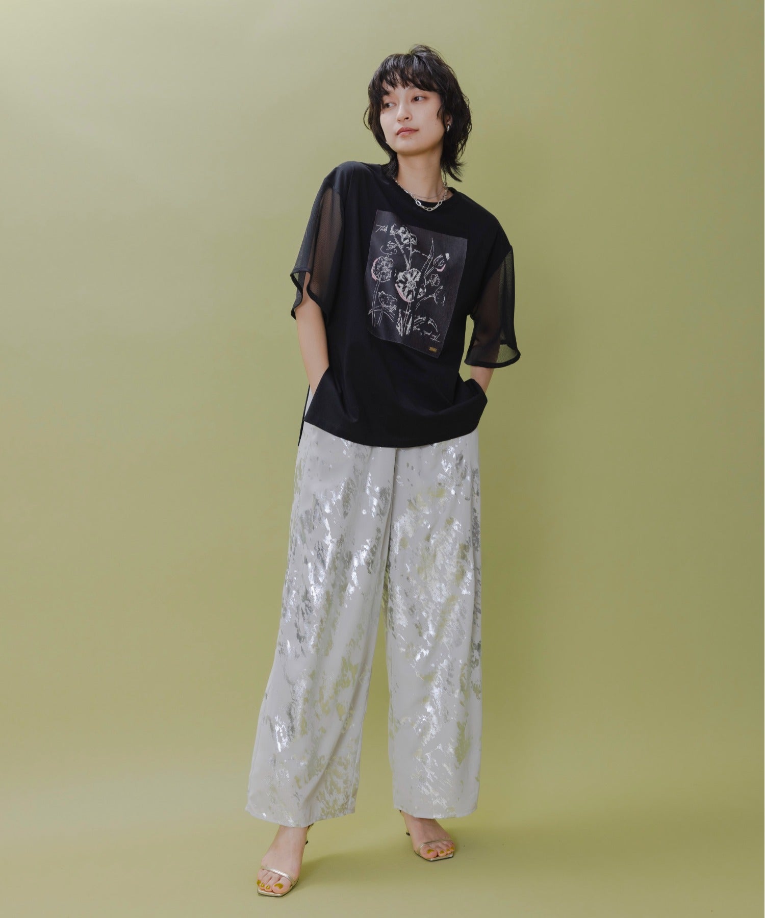 Mesh Sleeved Print Tee (2 Color)