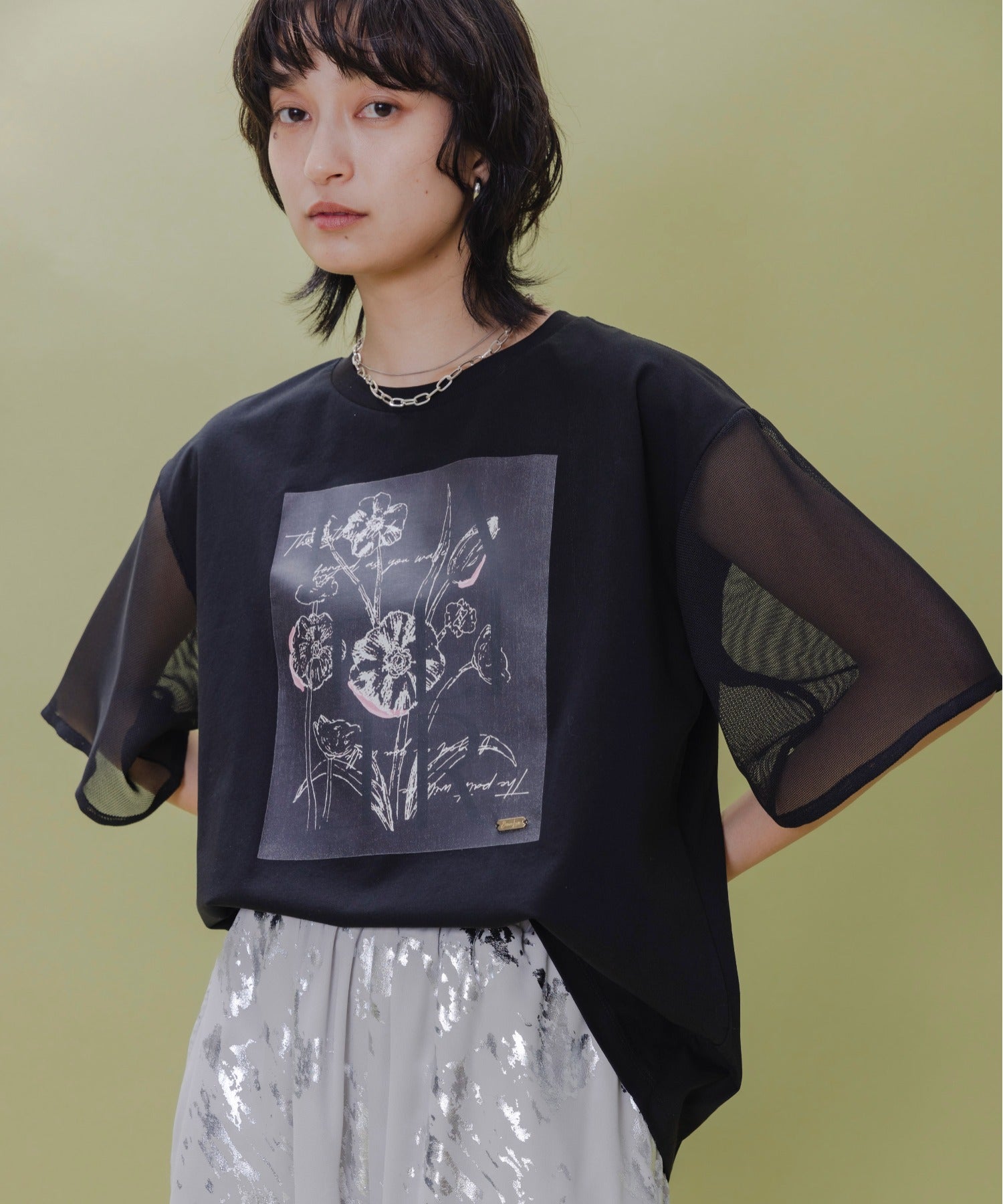 Mesh Sleeved Print Tee (2 Color)